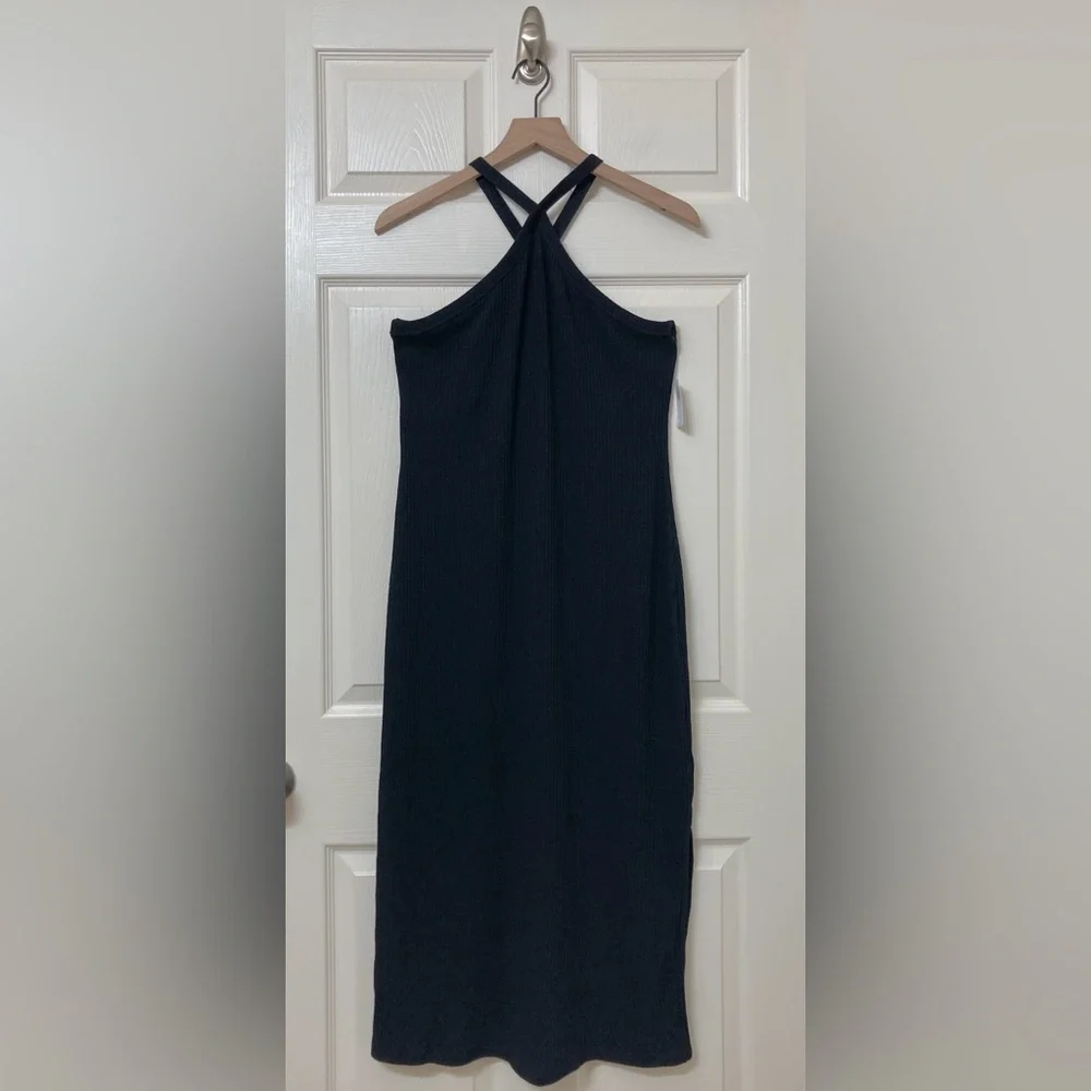 Old Navy Women’s Black Fitted Rib Knit Halter Midi Dress XL Resort Beach Summer - Picture 1 of 9